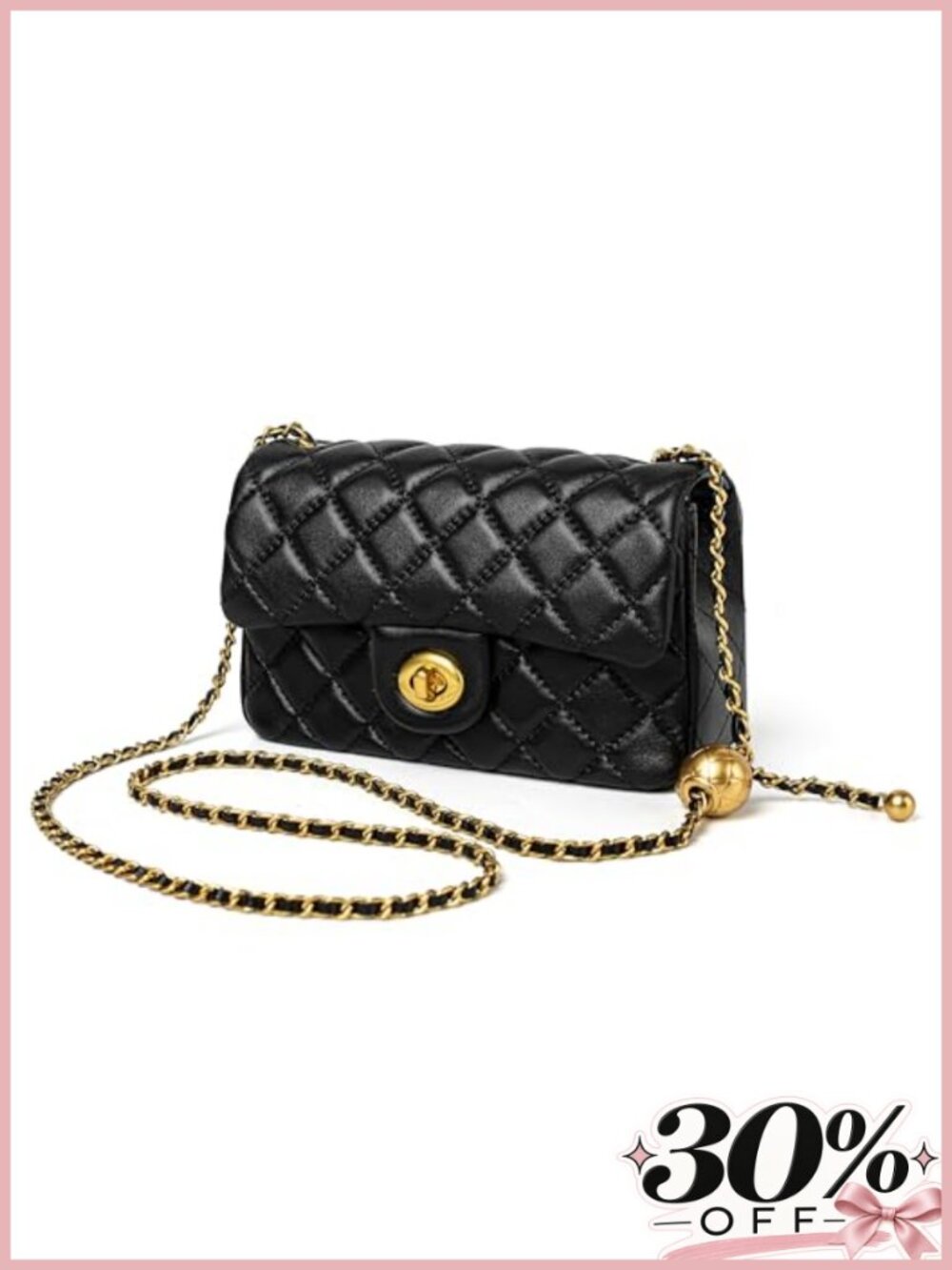 Lambskin Leather Quilted Crossbody Purse Twist Lock Chain Strap